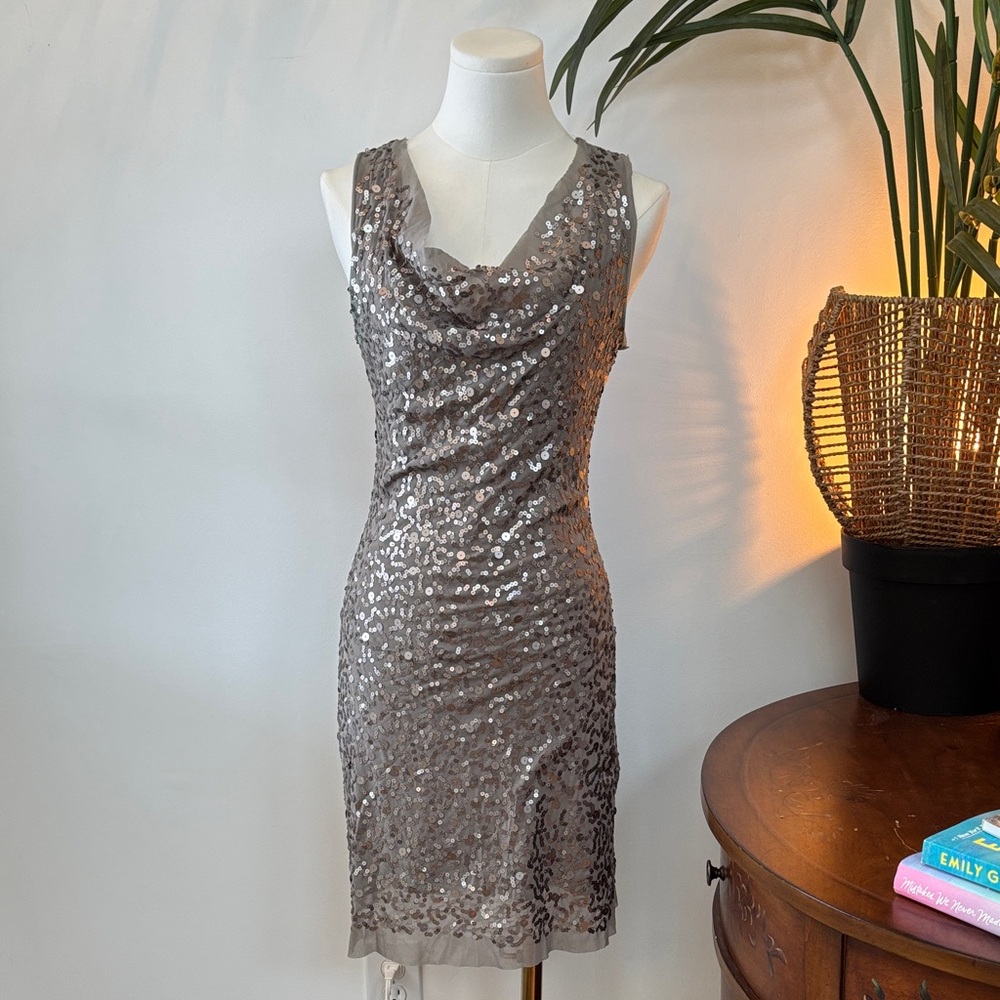 Max Studio Elegant Sequin Sleeveless Dress - Silver